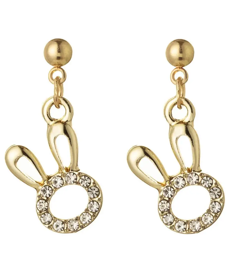 1 par de pendientes colgantes con colgante de conejo de cristal a la moda para mujer, pendientes exquisitos y bonitos de animales, fiesta coreana para chica F1624