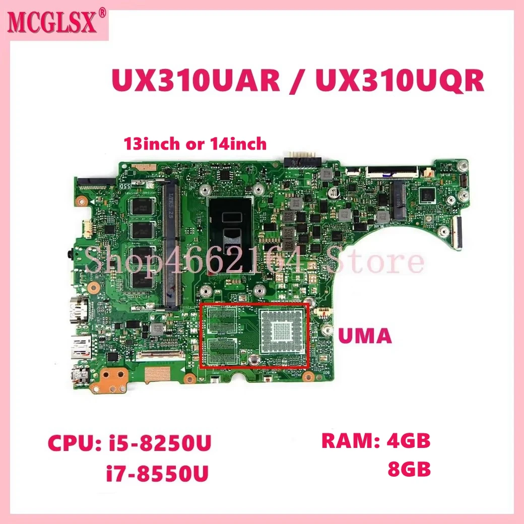 UX310UAR i5 i7-8th Gen CPU 4GB/8GB-RAM Mainboard For ASUS RX310U UX310U UX310UQR/UFR UX410UAR UX410UFR RX410U Laptop Motherboard