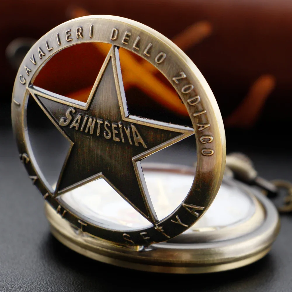 Classic Anime Golden Constellation Warrior Athena Time Gem Quartz Pocket Watch Necklace Pendant Men's and Women's Watch Gifts