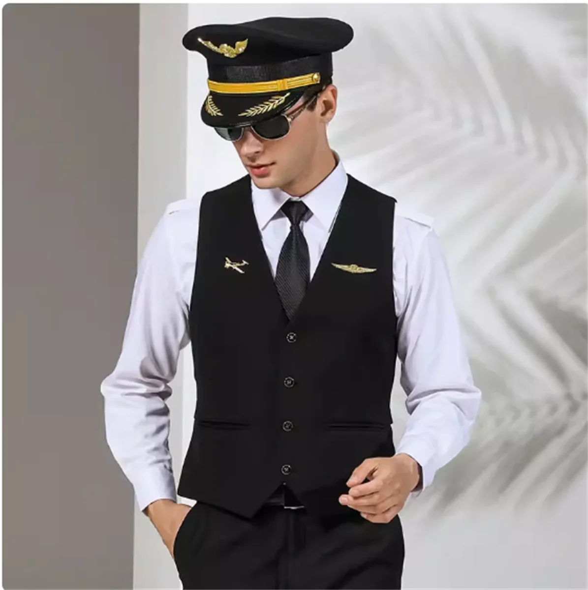 Airline Captain Slim Fit Suit Vest Men's Airline Junior Suit Vest Business Casual Professional Dress Korean Edition Trendy