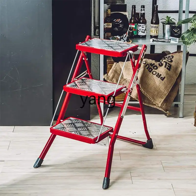 Yjq Metal Household Folding Ladder Multi-Functional Step Stool Storage Pedal Herringbone Shelf Multi-Color