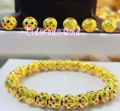 

Золотые бусины Eldorado Gold 24K, чистое золото 999 пробы, свободные бусины-разделители 6 мм, шармы, бусины с большим отверстием, шарики