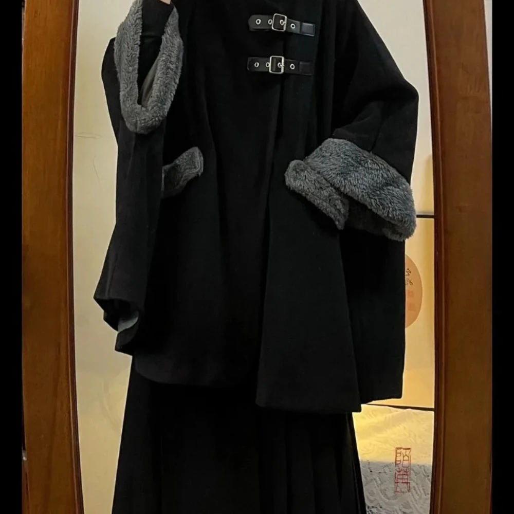 

Новые универсальные черные куртки в китайском стиле, осень-зима 2024, новое пальто средней длины, женские свободные топы с длинными рукавами Y2k Mujer