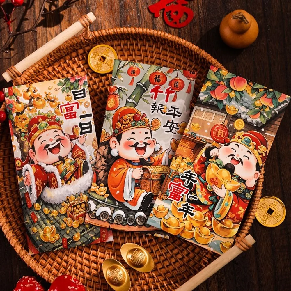 6pcs Cartoon New Year Red Envelopes Chinese Style Blessing God of Wealth Money Pocket Hongbao Traditional Panda Red Packet