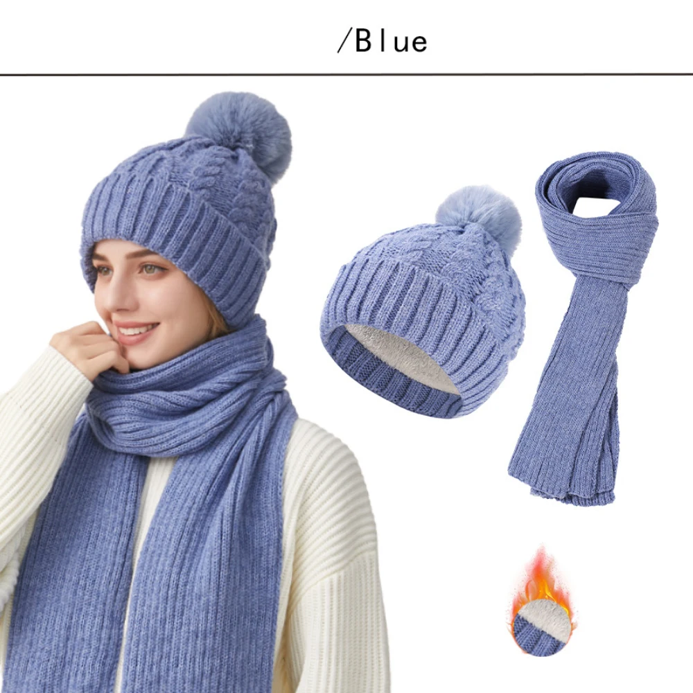 

HT4485 Skullies Beanies Thick Warm Winter Beanie Hat and Scarf Set Fleece Lined Winter Hat with Scarf Knitted Beanie Hat Scarf