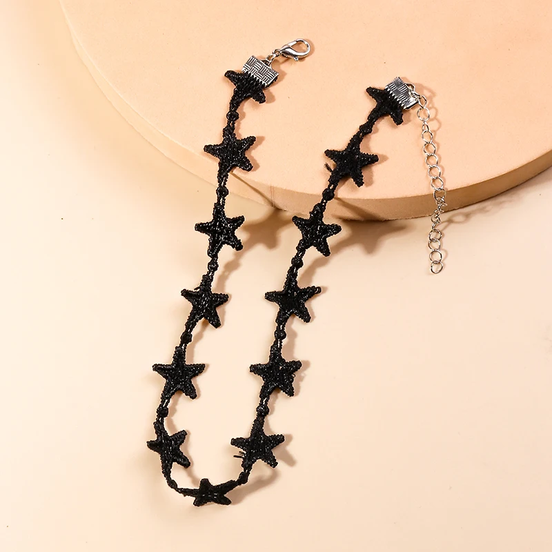 Aihua Böhmen schwarze Spitze Stern Halskette für Frauen handgemachte verstellbare geflochtene Halskette Retro Mode Hals Schmuck – Detail 5