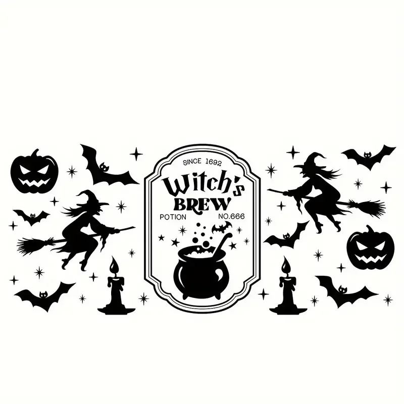 

Наклейка на Хэллоуин Witch & Spider Web Uv Dtf-водонепроницаемая, устойчивая к царапинам наклейка для стеклянных чашек, кружек и многого другого-16 унций