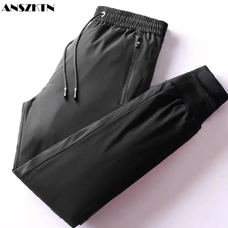 

ANSZKTN Winter men's thick warm large size business casual pants 90% white duck cold proof down pants