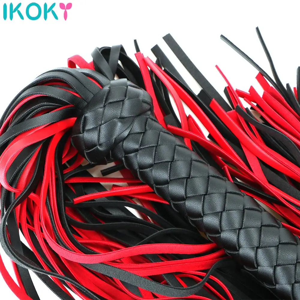 Fetish Black&Red PU Leather Whip Flogger Handle Spanking Paddle Knout Flirt BDSM Adult Game Erotic Sex Toys for Women Couples