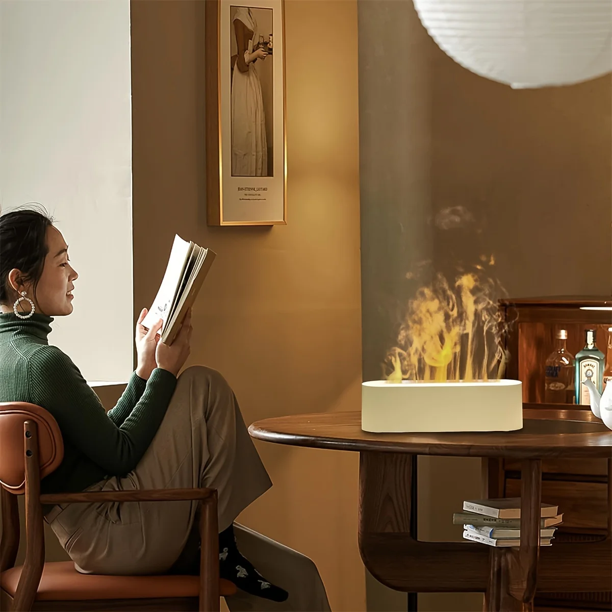 

150 мл 7-цветный светодиодный увлажнитель с имитацией пламени и имитацией настроения - диффузор для ароматерапии с таймером, автоматическим отключением, супер тихим операционным управлением