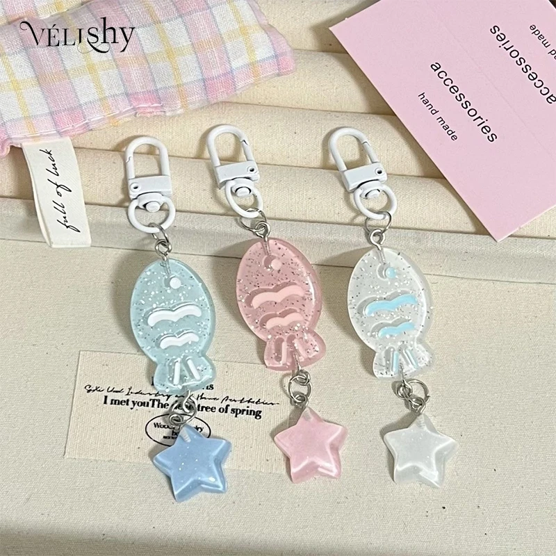 Cute Sweet Little Fish Keychain Cartoon Resin Keyring Lovely Bag Pendant Earphone Case Hanging Decoration