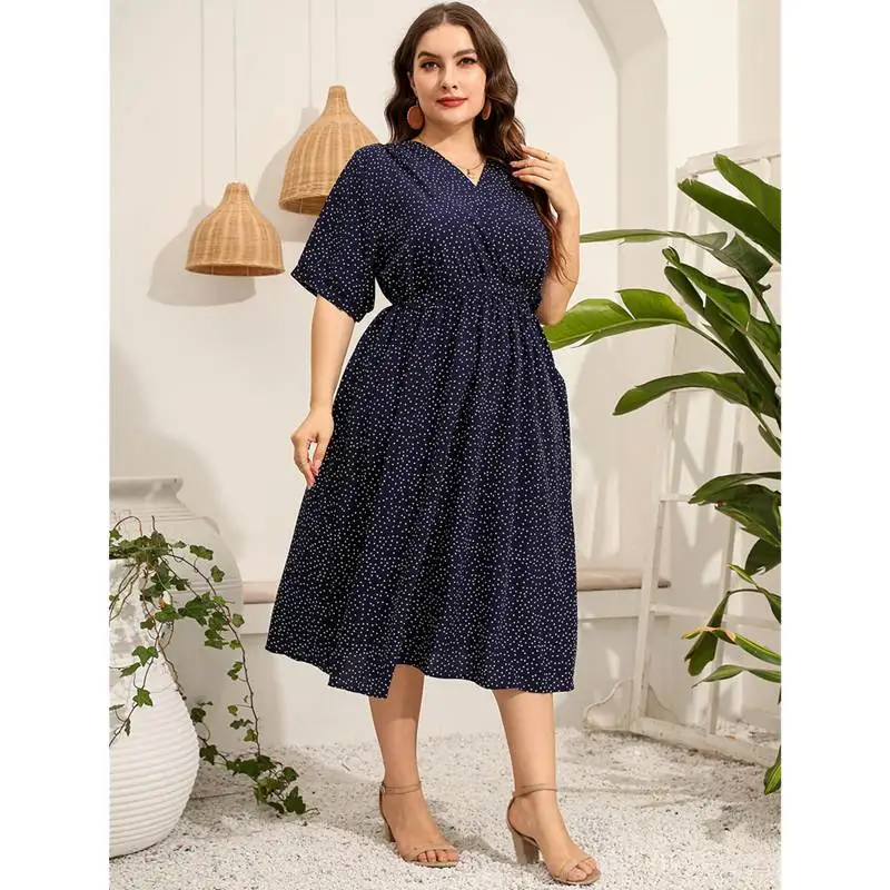 กระโปรงยาวผ้าซาตินเอวยางยืดลายปะติดสไตล์ลำลองสำหรับฤดูร้อน ไซส์ใหญ่พิเศษ XL-5XL สำหรับผู้หญิง รุ่น Dr Street Sle คอวี หรือรุ่น Sve Dr