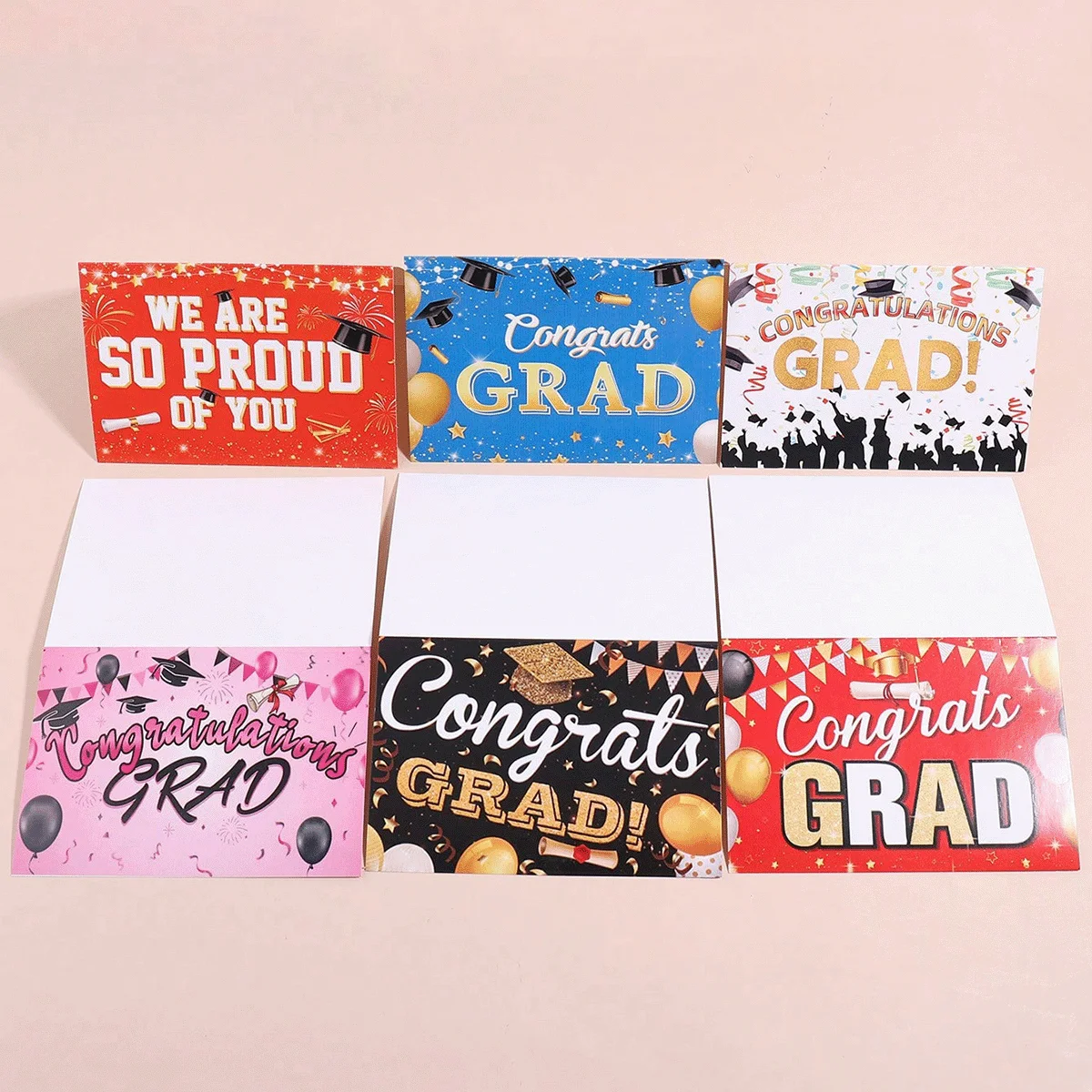

6-piece set of colorful printed envelope greeting cards Handwritten gift cards Graduation messages and blessings for friends