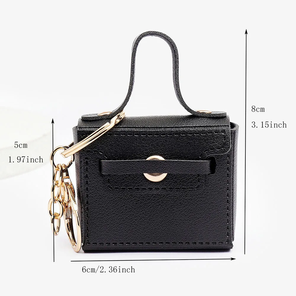 PU Leather Coin Purse Mini Square Bag Keychain Small Wallet Car Keyring Pendant Earphone Bag Accessories for Women Girls