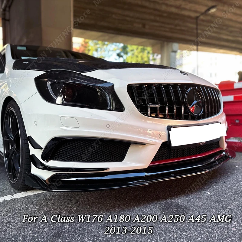 Front Bumper Splitter Vent Knife Canard Trim For Mercedes Benz A Class W176 Pre-Facelift A180 A200 A250 A45 AMG Sport 2013-2015