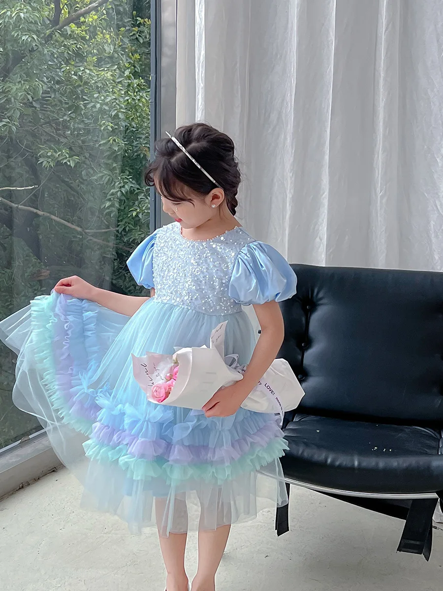 Heißer Verkauf Frühling Geburtstags torte Prinzessin Cosplay Blase Kleid Pailletten Kostüm Halloween für Kinder