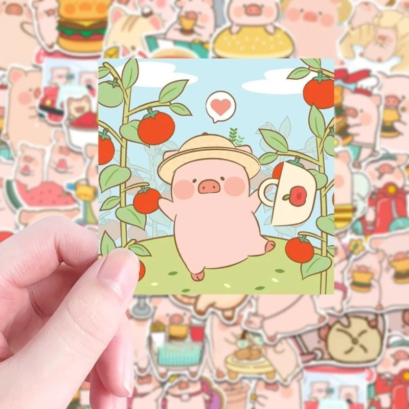 45 Uds dibujos animados Kawaii lindo cerdito funda para teléfono móvil portátil equipaje guitarra taza de agua monopatín juguetes para niños pegatinas al por mayor