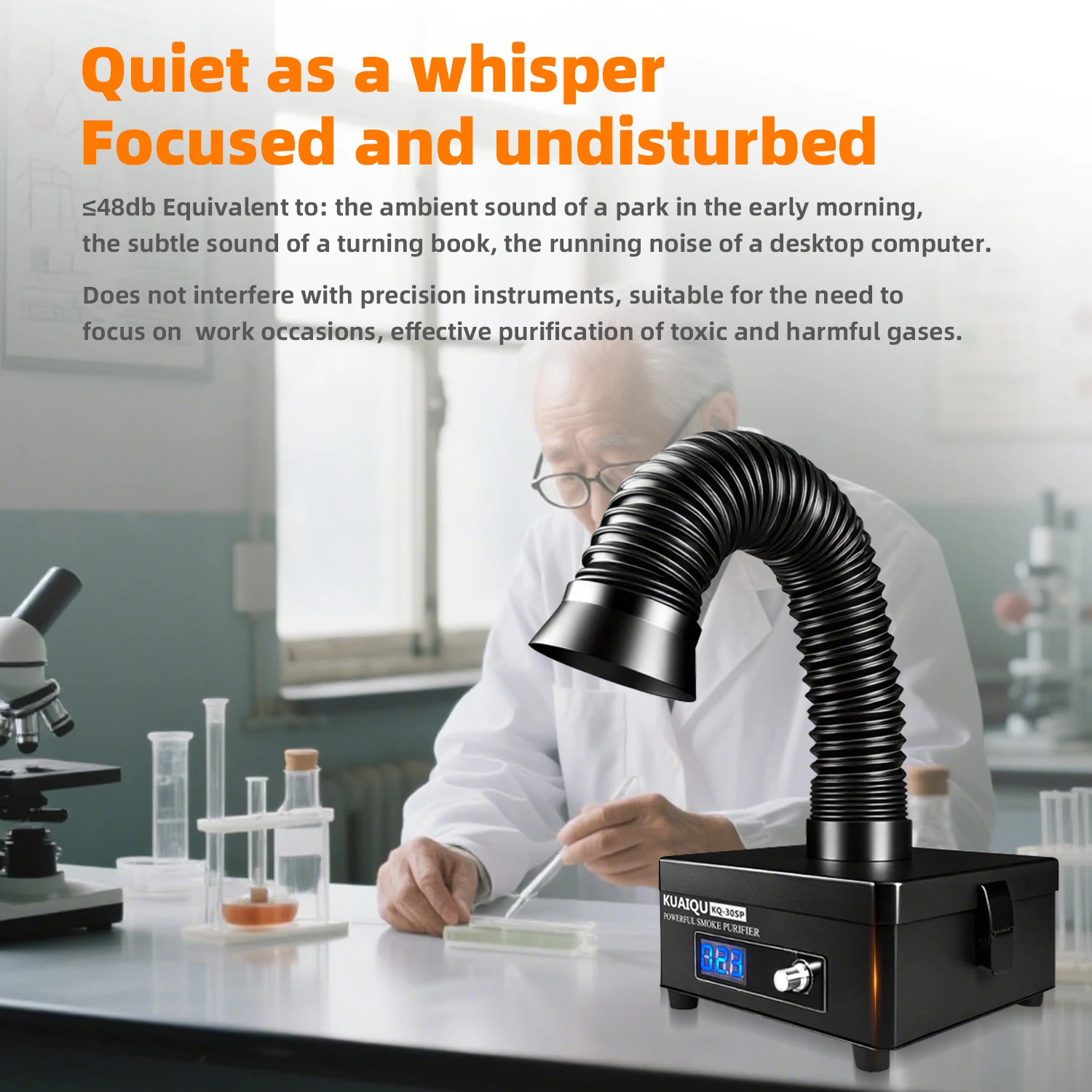 KUAIQU Rauchabsauger 30W 45W 80W 150W Lötrauchgerät H13 HEPA 3-Stufen-Aktivkohlefilter-Schwamm für Schönheitspflege 3D-Drucker PCB-Lötstation Flussrauch-Entfernung Lasergravur Werkstatt Einstellbarer Luftstrom 1–100% LED-Anzeige – Detail 2