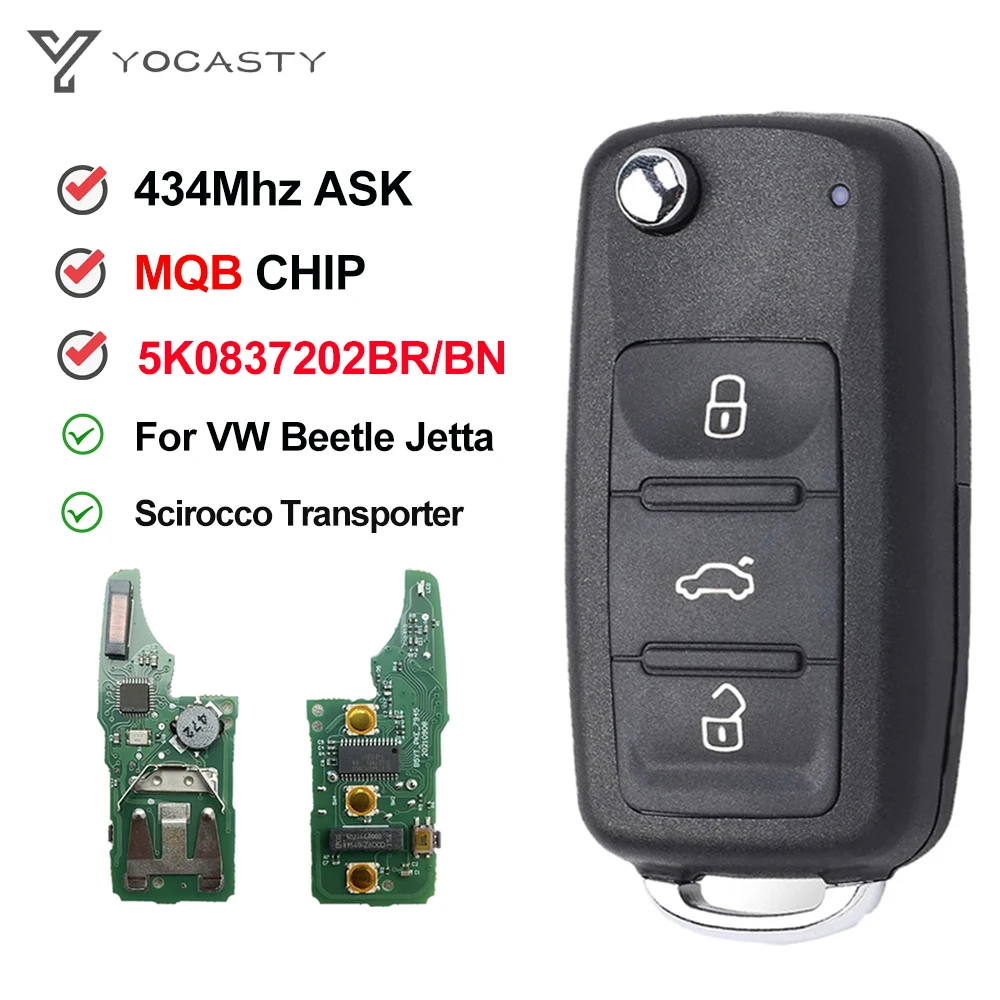 YOCASTY 433MHz MQB48 Car Key For Volkswagen VW Jetta Beetle Transporter Scirocco Transporter 2016-2020 Keyless Go 5K0837202BN/BR