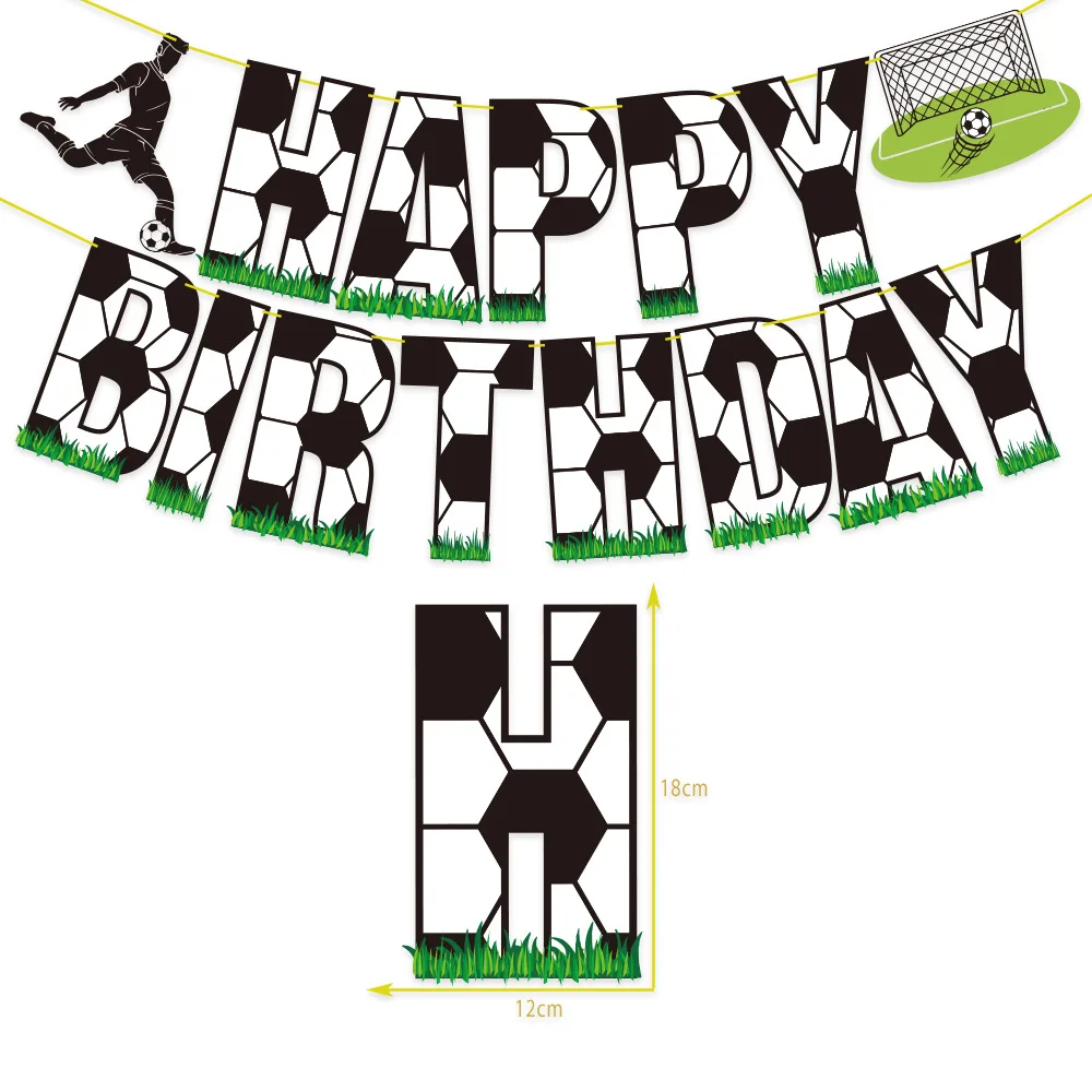 Fußball-Mottoparty, alles Gute zum Geburtstag, Banner, Girlande für Kinder, Jungen, Fußball, Geburtstagsdekoration, Gastgeschenke, Cupcake-Topper, Flaggenzubehör