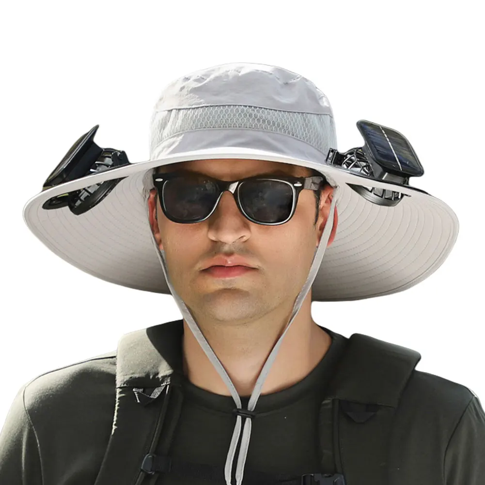 في الهواء الطلق واسعة حافة قبعة الشمس قبعة صيفية للتخييم في الهواء الطلق الصيد المشي لمسافات طويلة واقية من الشمس صياد قبعة غطاء مروحة الشمسية غطاء شحن الطاقة الشمسية