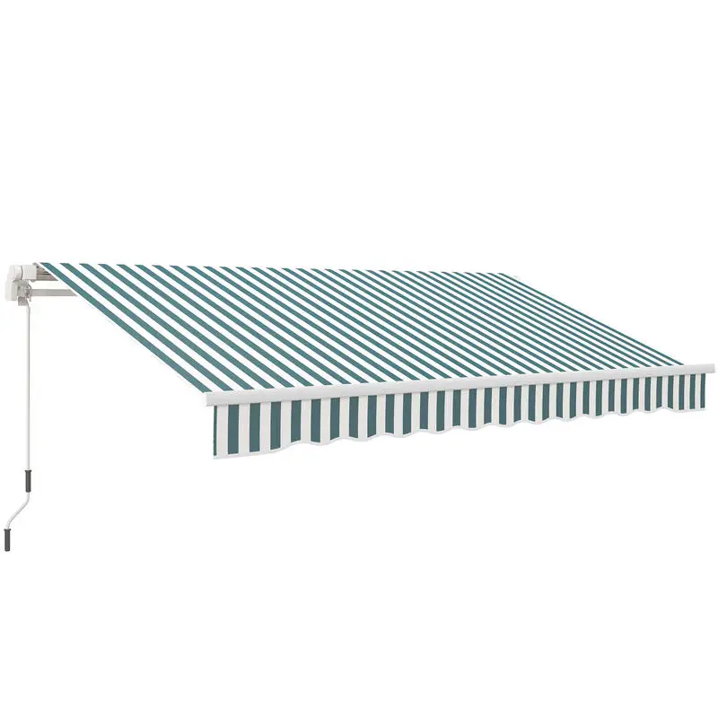 

12' x 10' Manual Retractable Awning Outdoor Sunshade Shelter for Patio, Balcony, Yard, with Adjustable & Versatile Design, Green and White