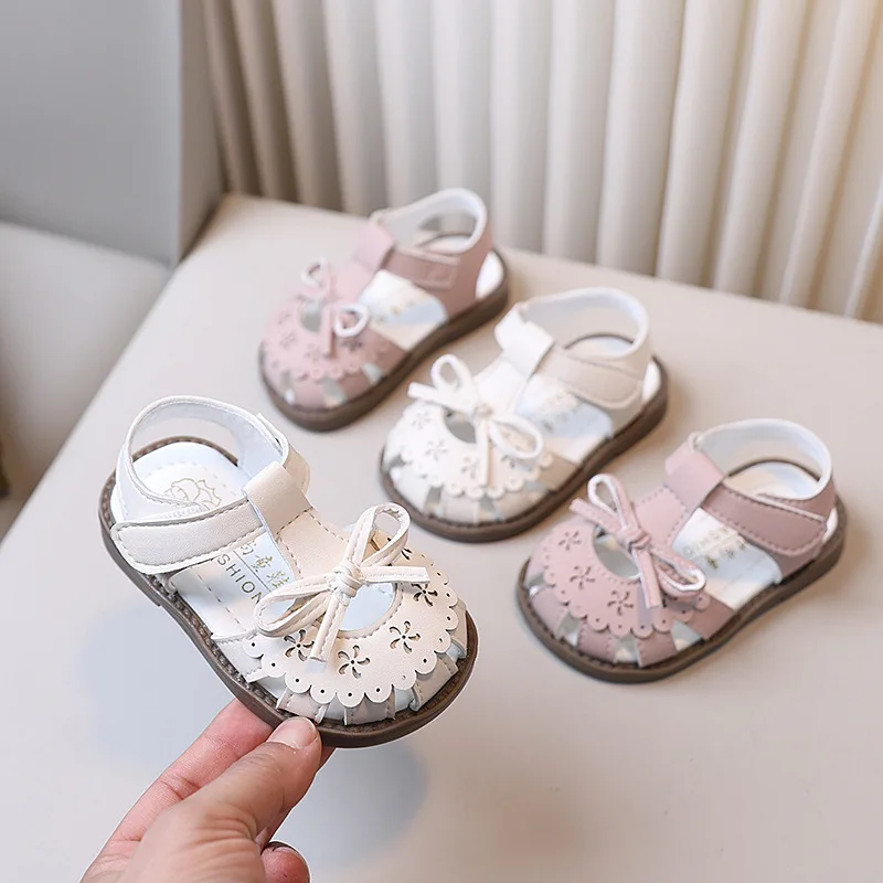 Zapatos 2026Summer New Girls' Bow Sandals Comfort Non Slip Kids Beach Shoes Simple Versatile Anti Collision Baby Shoes Sandalias