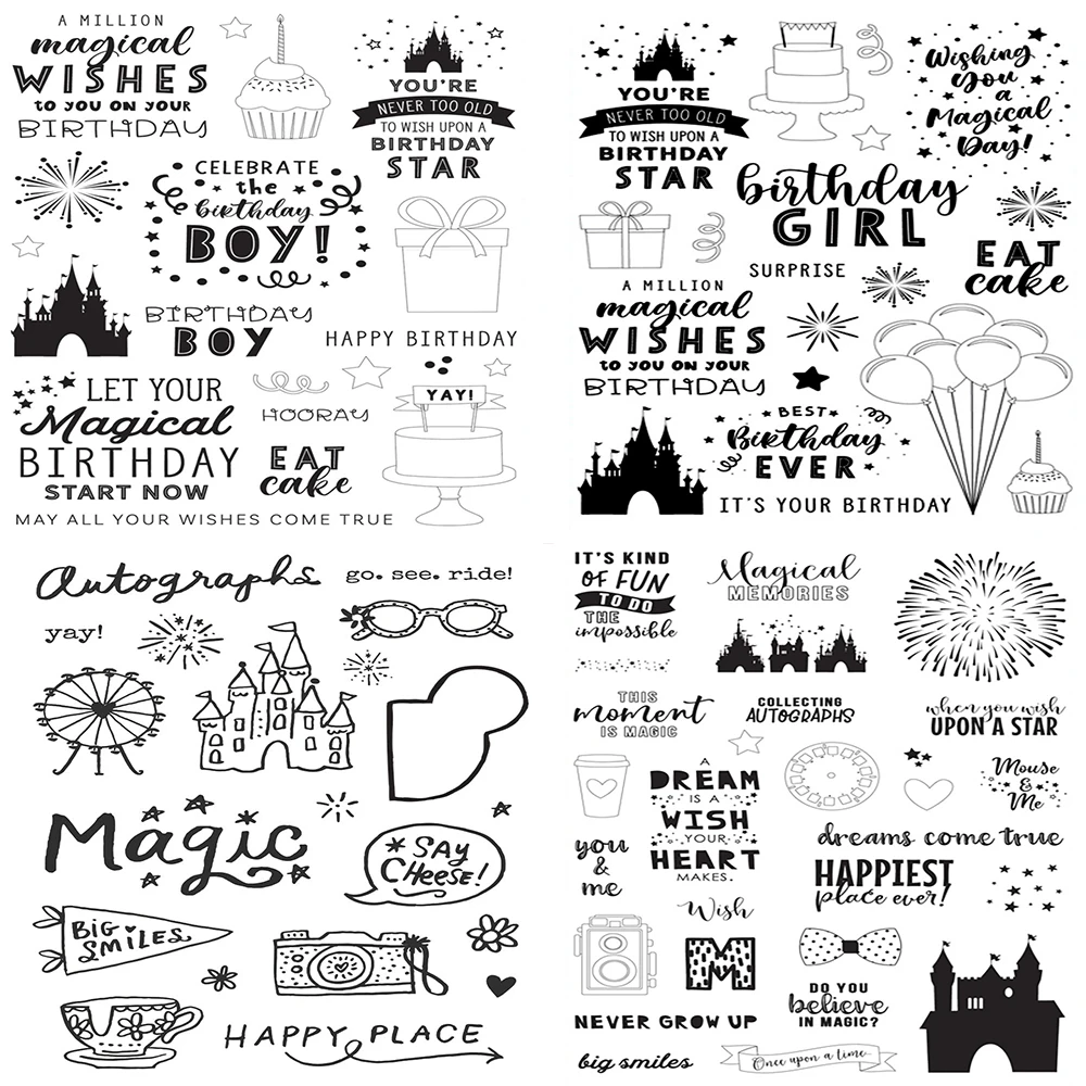 4*6 inch Clear Silicone Stamps Birthday Cake Gift Balloon Star Firework Ornament Stamps Castle Various Font Sentiments 2022 New