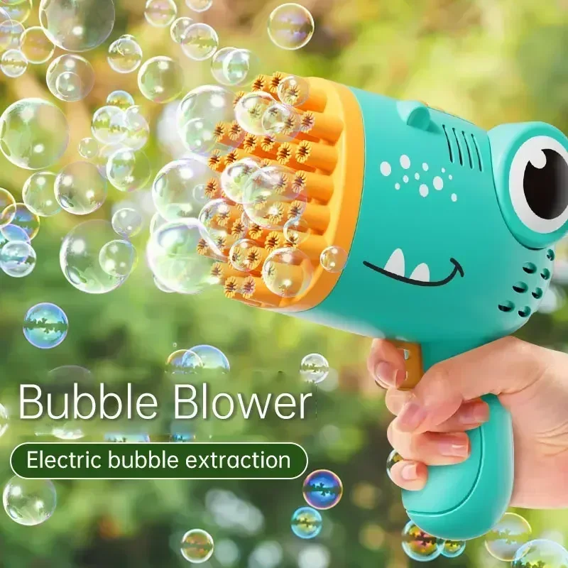 Pistola de burbujas de dinosaurio de 40 agujeros, máquina de burbujas totalmente automática de mano sin batería ni agua de burbujas para niños, juguetes de regalo