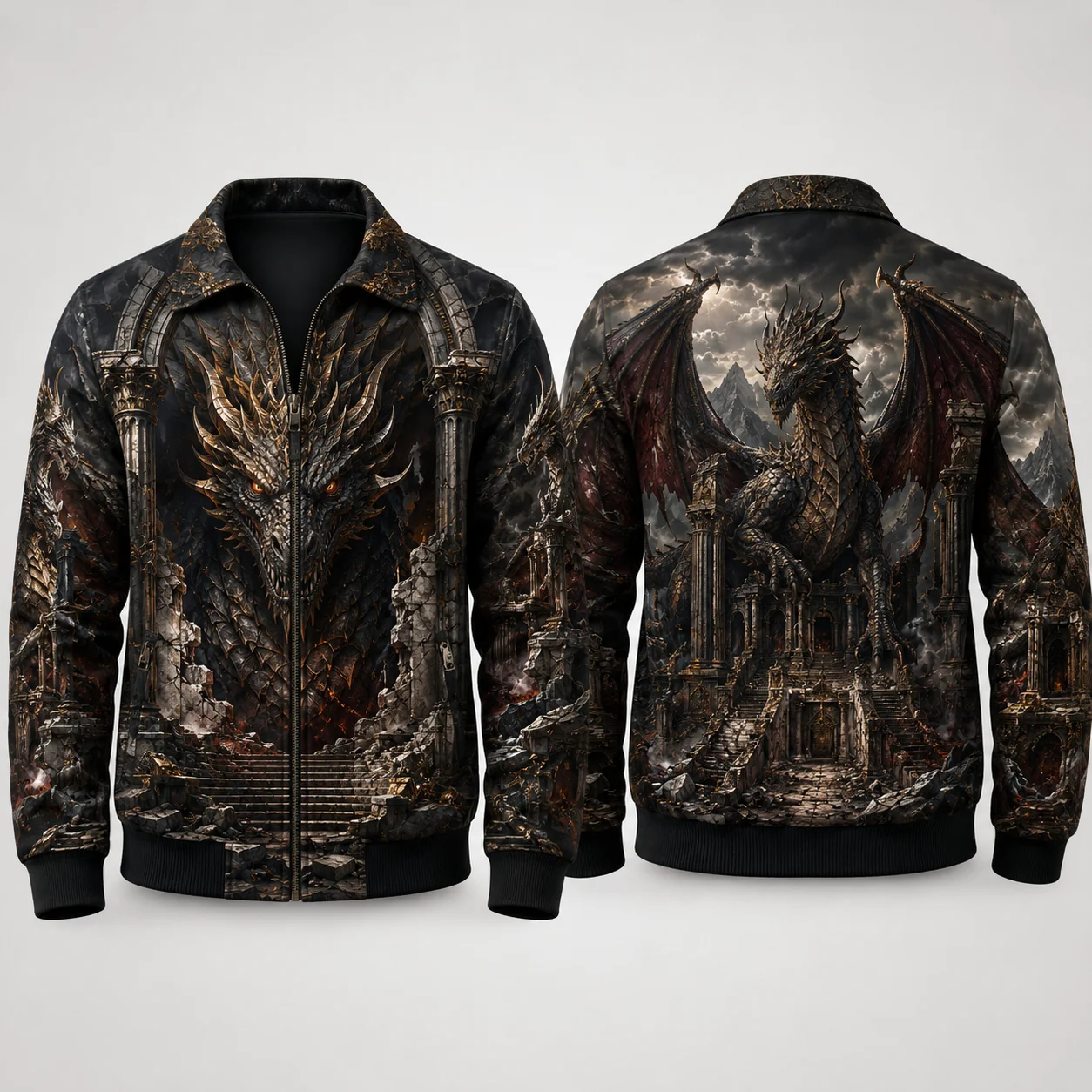 New  Fire Dragon 3D Print Jacket Lava Castle Fantasy Graphic Jackets Medieval Gothic Coat Zip Up Streetwear Dragon Lover Casual