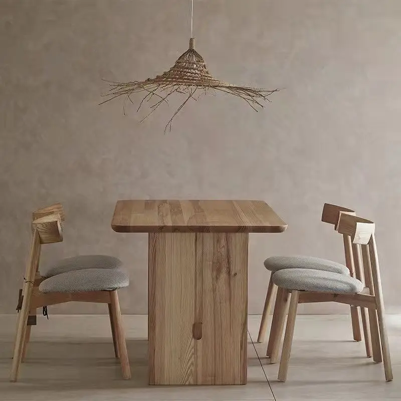Small household dining table wabi sabi wind all solid wood rectangular dining table