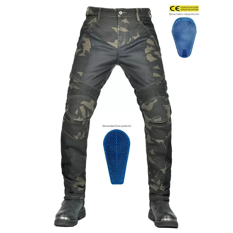 

Summer Blue Camo Motorcycle Jeans Men Women Mesh Breathable Slim Anti-fall Moto Riding Pants