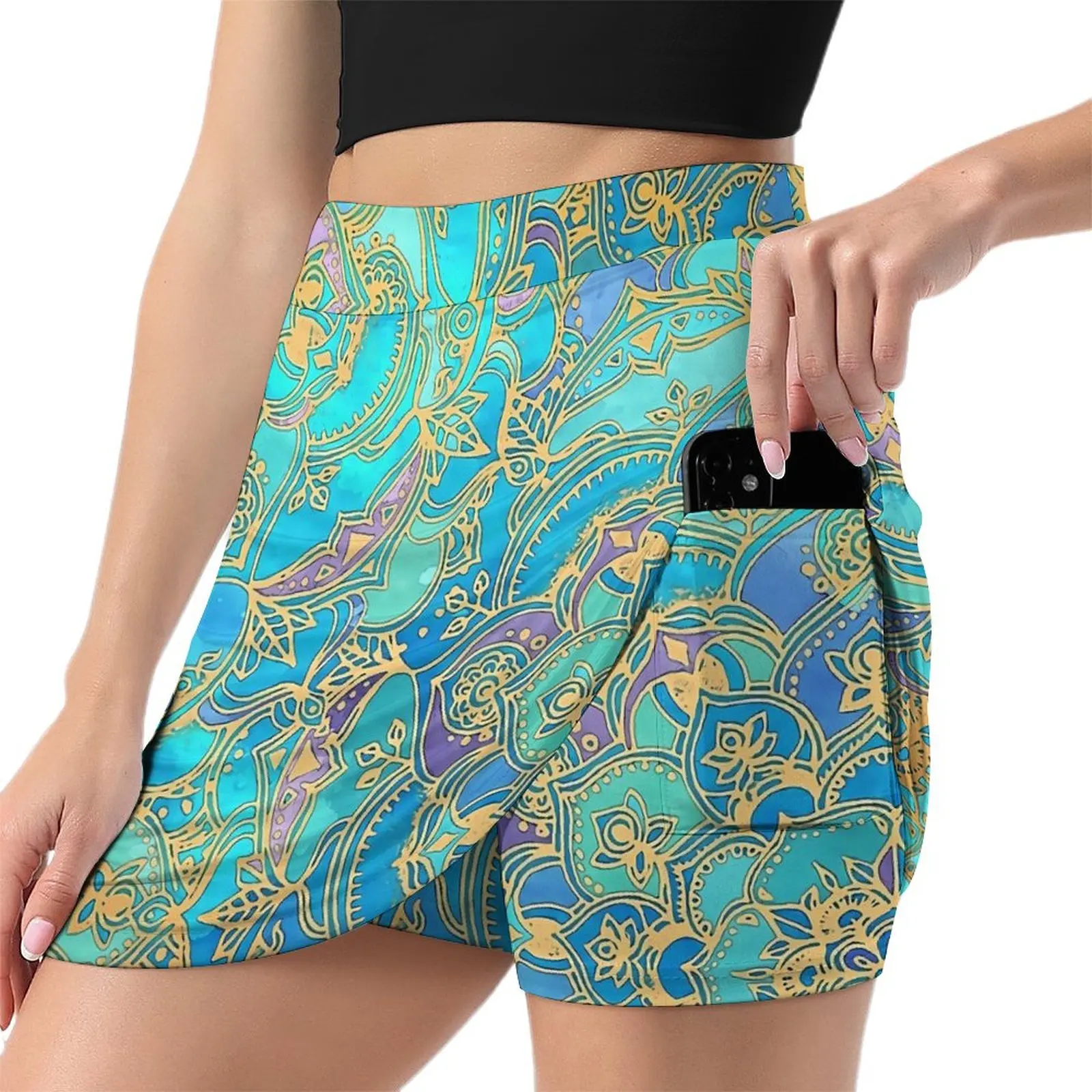 Boho Floral Print Skirt Blue Mandalas Vintage Mini Skirts Summer High Waist Graphic Street Fashion Casual Skirt Big Size