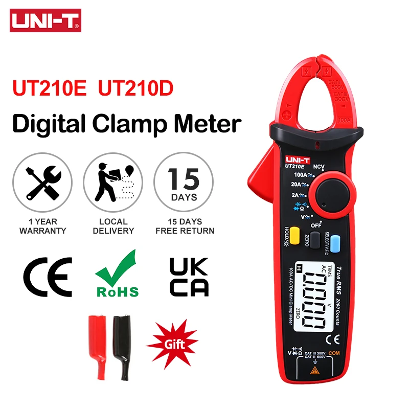 UNI-T UT210E UT210D AC DC Current Digital Clamp Meter True RMS Pliers Ammeter Voltage Tester Frequency VFC Capacitance Meter