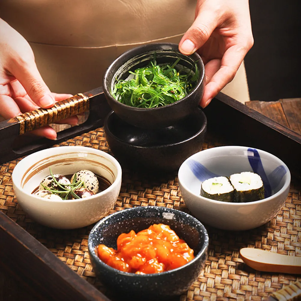 

4Pcs Japanese Style Ceramic Dipping Dish Set Delicate Adorable Design Multi-Function Sauce Bowl for Home Hotel Restaurant Sushi