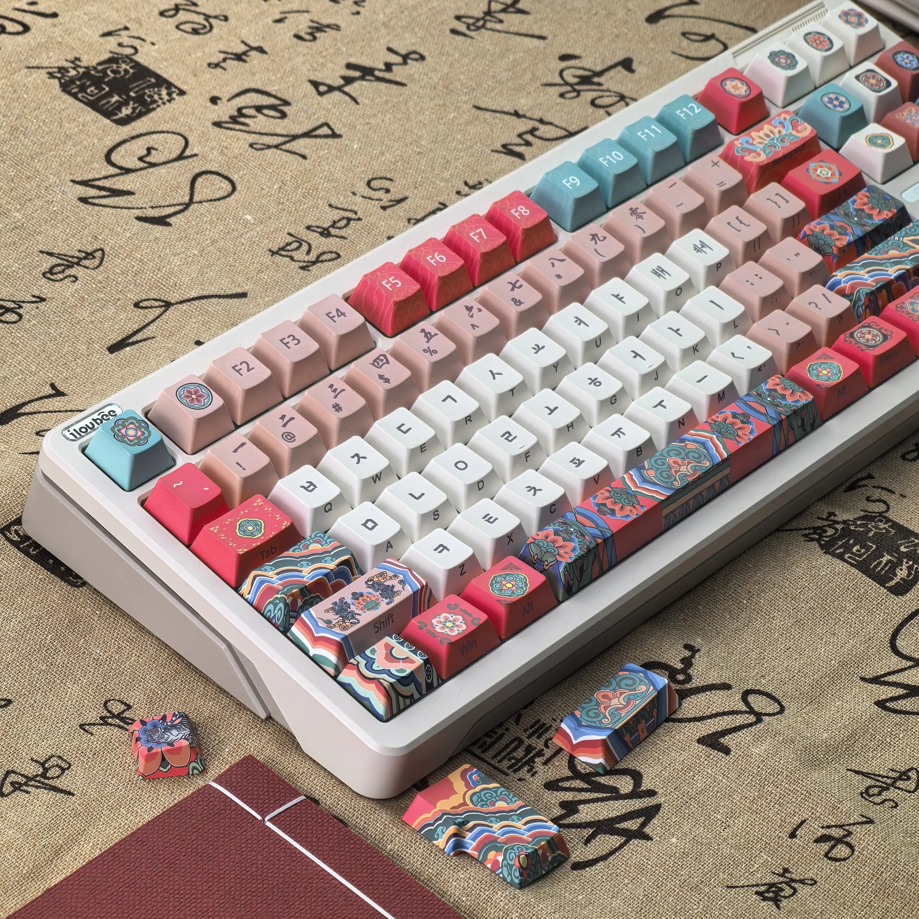 MAIMOOO Keycaps Korean Danqing Cherry Pbt Watermelon Red Retro Architectural Style For Aula Ajazz Keyboard Dancheng Keycap