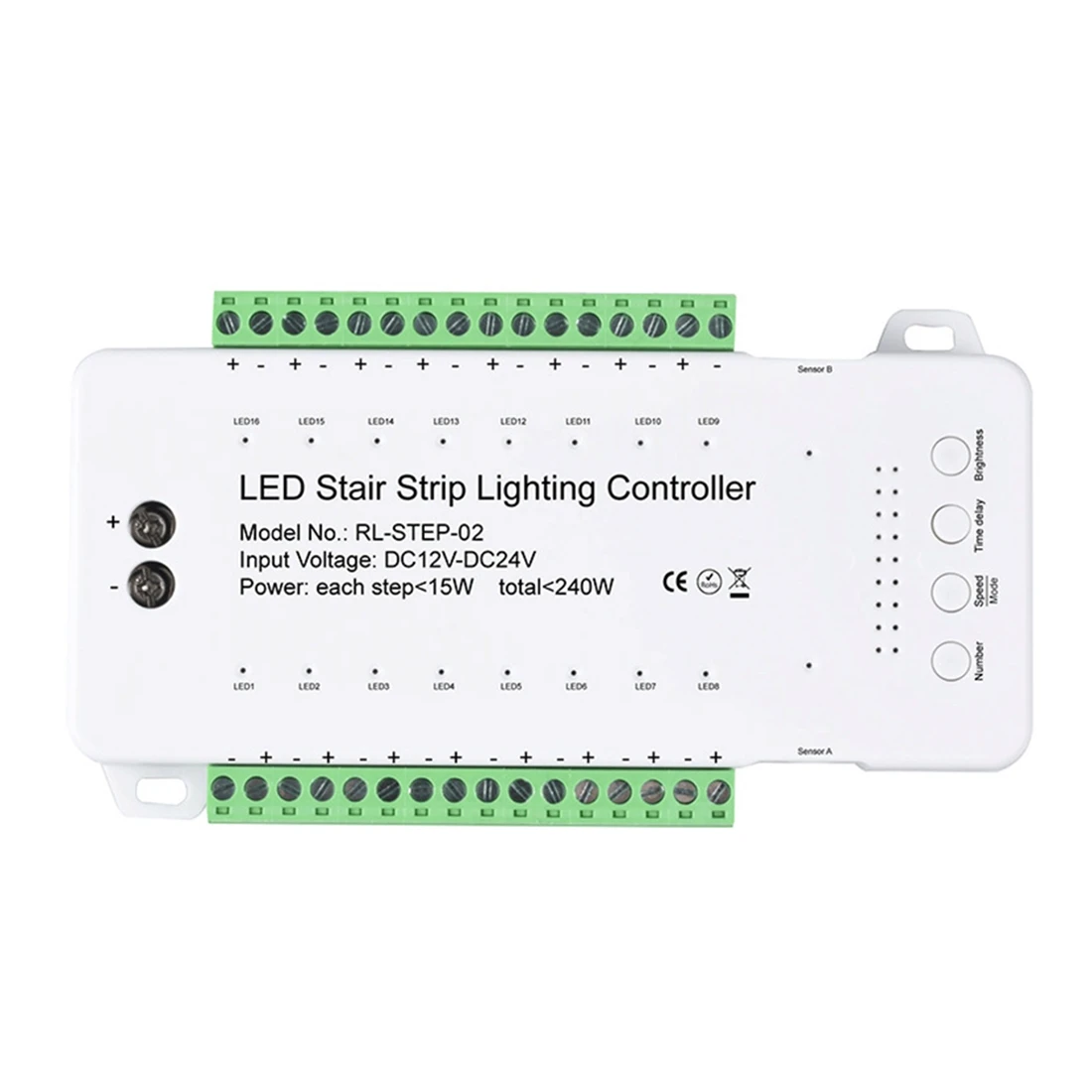 Dimmable Stair LED Controller 16 Channels Dual PIR Motion Sensor Step Light Strip Staircase Controler for Lamp Strip(A)