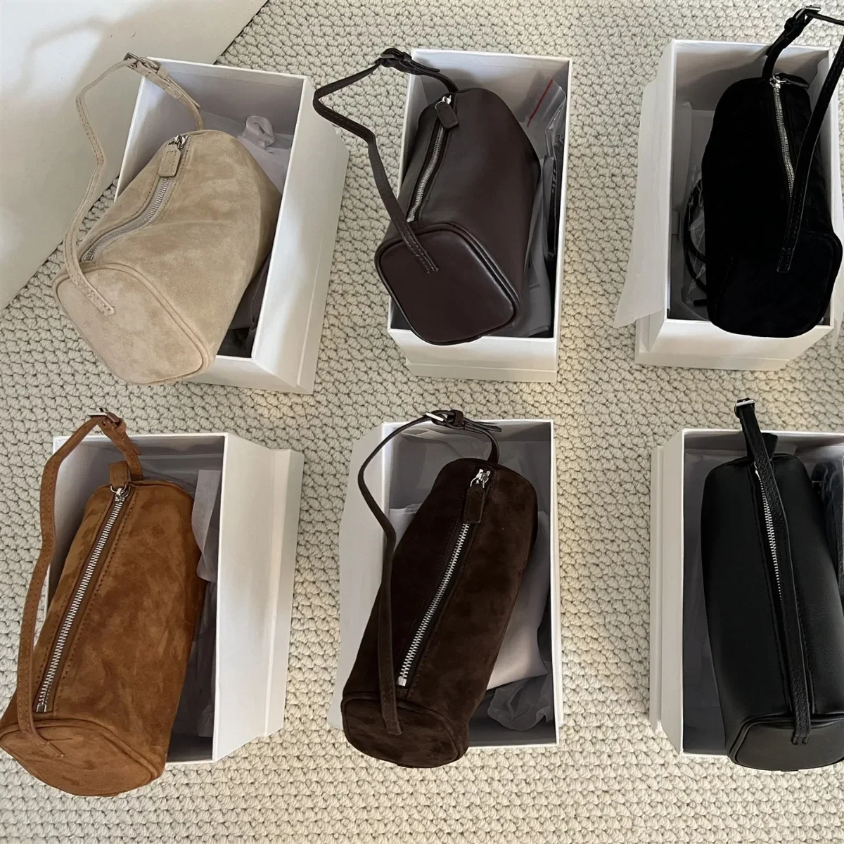 2024 New INS Fashionable Minimalist Style Pure Cowhide Suede Leather Underarm Bag Mini Square Bag Handbag Pencil Case