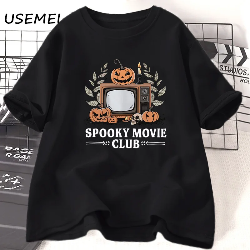 Spooky Movie Club T Shirt Funny Halloween Horror Fall Pumkin Graphic T Shirts Women Men Loose Cotton Short Sleeve Tees Clothes