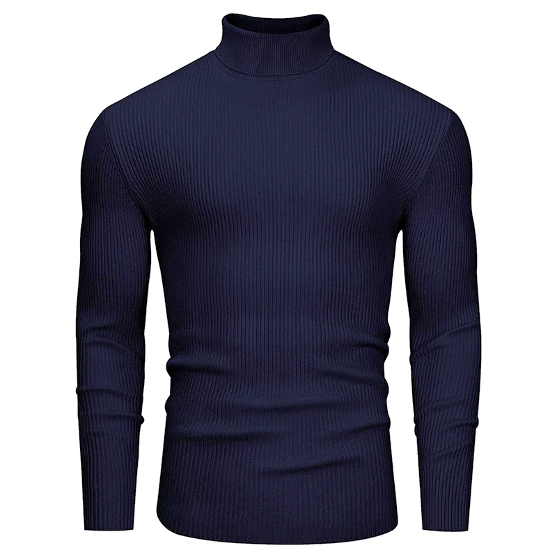 New Men\'s Slim Fit Turtleneck Sweater Casual Twist Patterned Pullover Knitted Sweaters Autumn Long Sleeve Stripe Streetwear