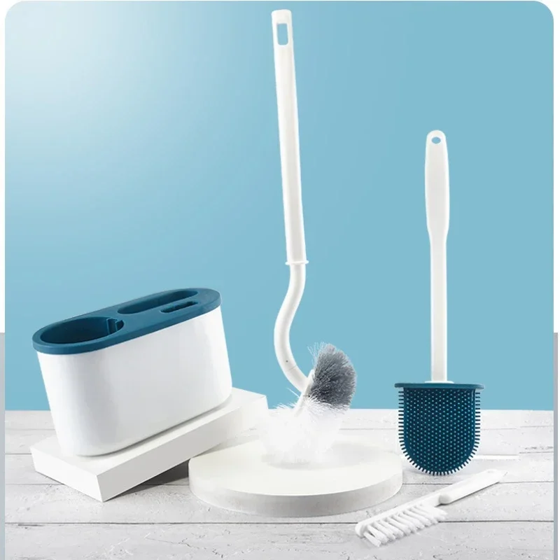 3 In1 Toilet Brush Silicone Wall Mounted Multi-functional Cleaning Tools with Bracket Home Bathroom Accessories Sets Wc