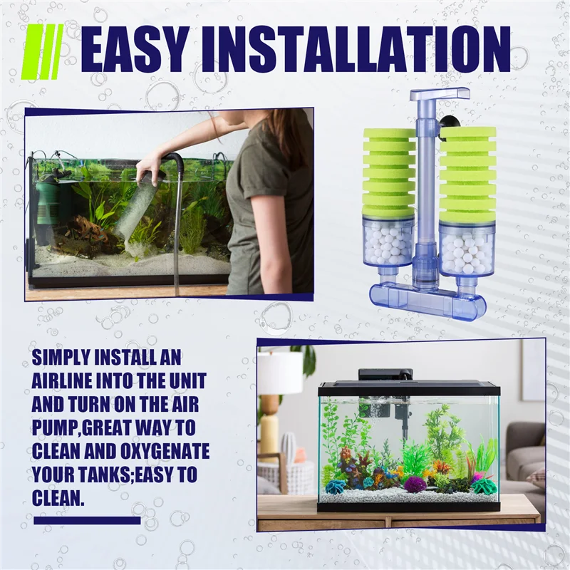 ABNL Aquarium Filter,Ultra Quiet Aquarium Biochemical Sponge Filter Fish Tank Air Pump Betta Fry Aquarium Fish Tank Water Fall D