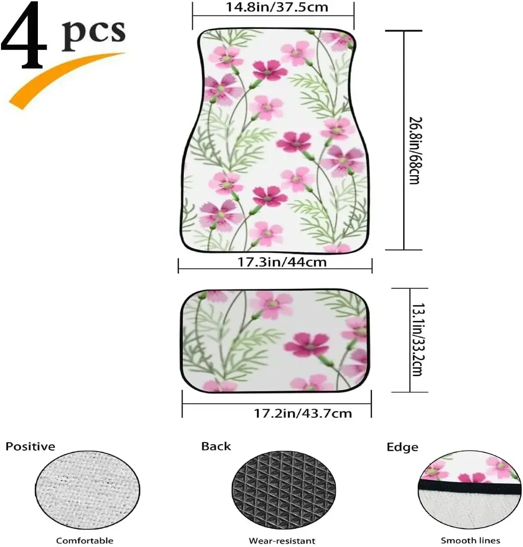 Car Floor Mats Colorful Hand Draw Flowers Print Design Carpet Car SUV Truck Floor Mats 4 Pcs, Car Mats Rubber