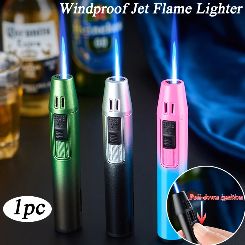 Portable Wind‑Resistant Jet Flame Butane Lighter, Bright Blue Flame and Clear Transparent Air Window, Practical Ignition