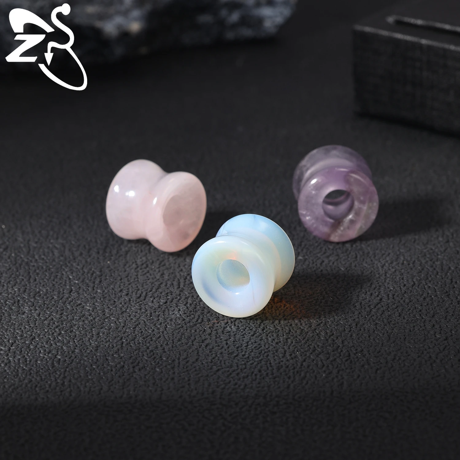 ZS 1 Pair Opal Stone Ear Plug And Tunnel Double Flared Large Gauges 5/6/8/10/12MM Hollow Ear Stretcher Expander Piercing Jewelry