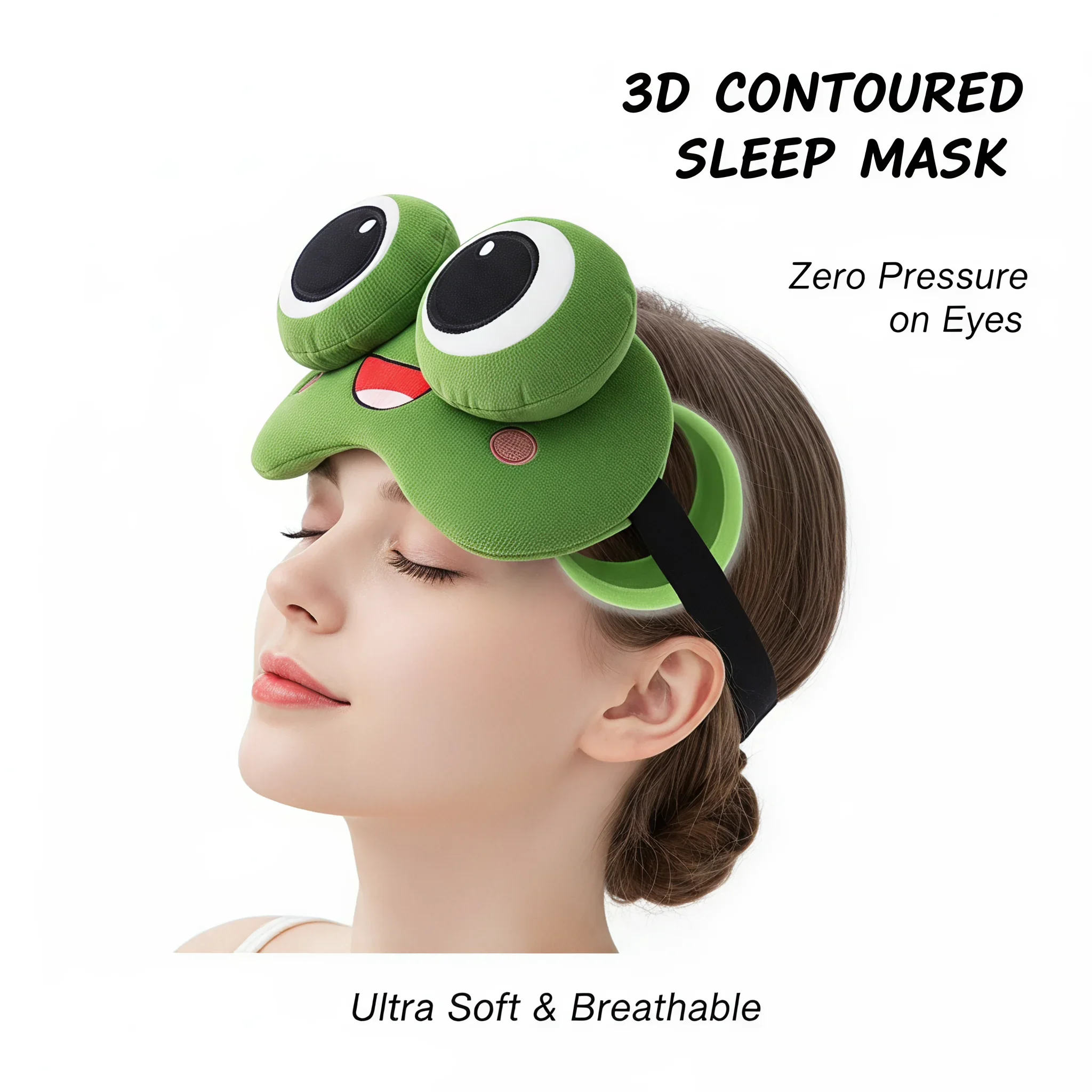 Cartoon 3D Big Eyes Frog Sleep Mask Adjustable Elastic Shading Eyeshade Soft Plush Blindfold for Nap Flight Travel Adults Childr