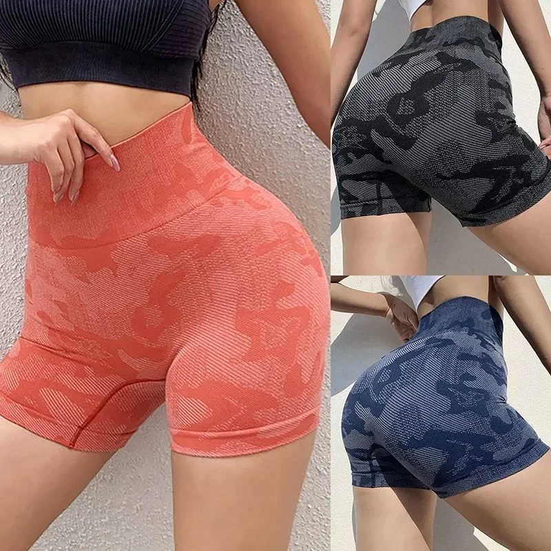 Gym Yoga Shorts Running Shorts for Women Seamless High Waist Camouflage Sweatpants Fitness Sport Short Leggings Cycling Shorts