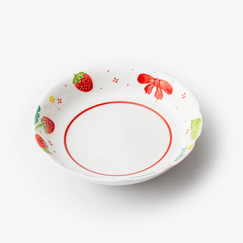 

Hand painted strawberry ceramic underglaze lace plate, tray, fruit plate