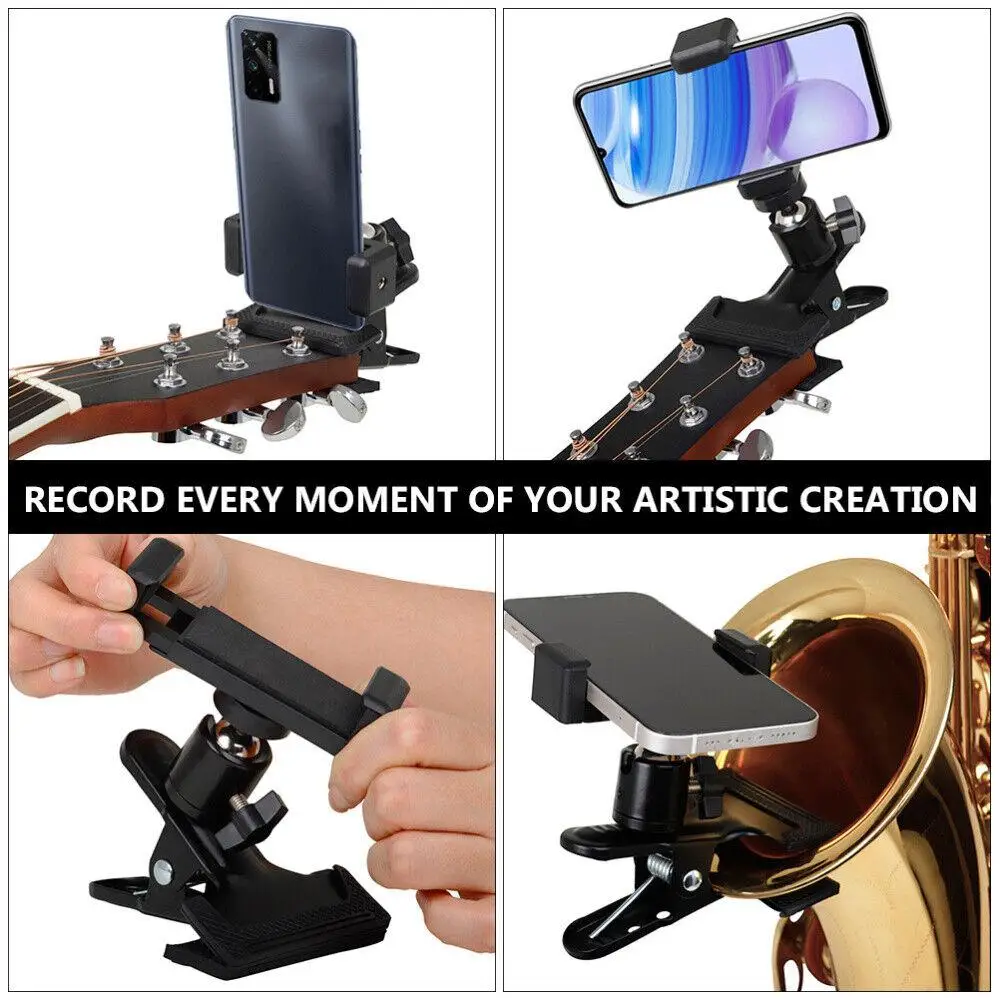 Guitar Head Mobile Phone Holder Clip Live Broadcast Bracket Stand Tripod Clip Head Universal For IPhone 14 13 11 Desktop Holder