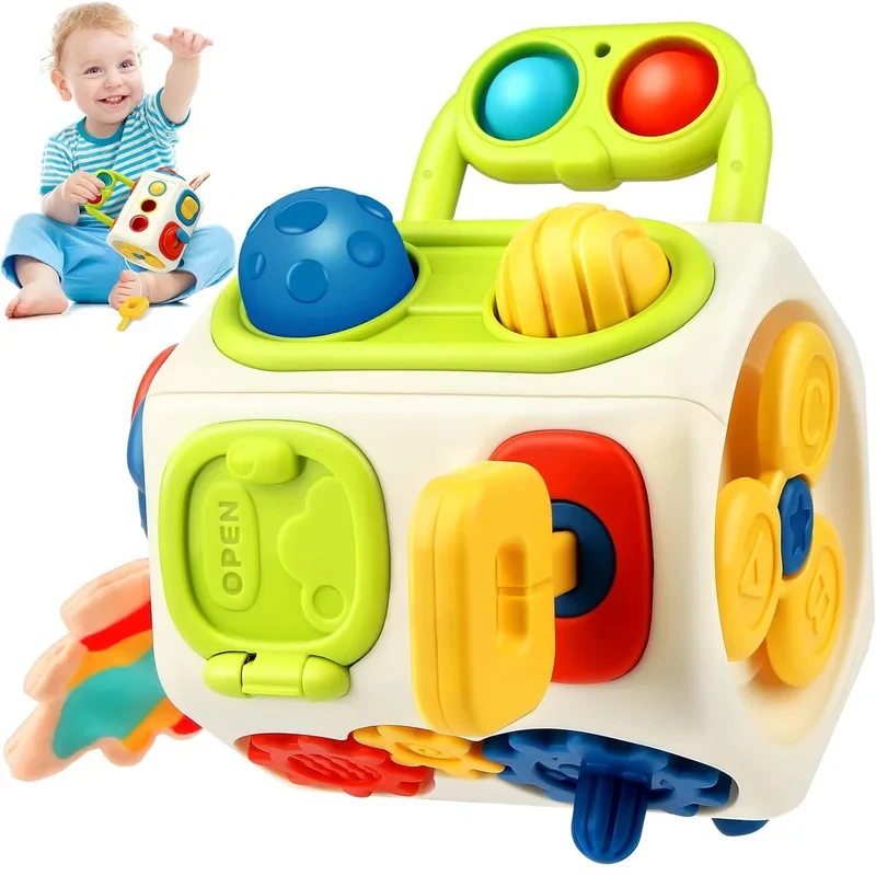 

Montessori Toys Busy Cube for Toddler Sensory Activities Busy Board Early Educational Learning Travel Gift for Kids